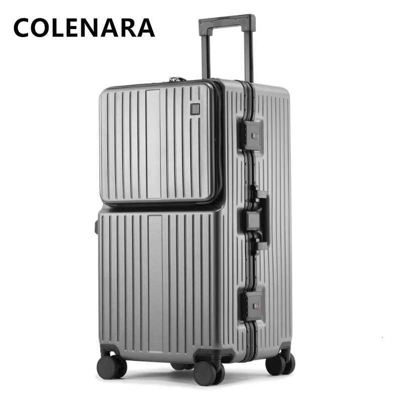 COLENARA Laptop Suitcase Multifunctional Front Opening Aluminum Frame Trolley Case 262830 Inch USB Charging Cabin Luggage W250920-image-1076022066