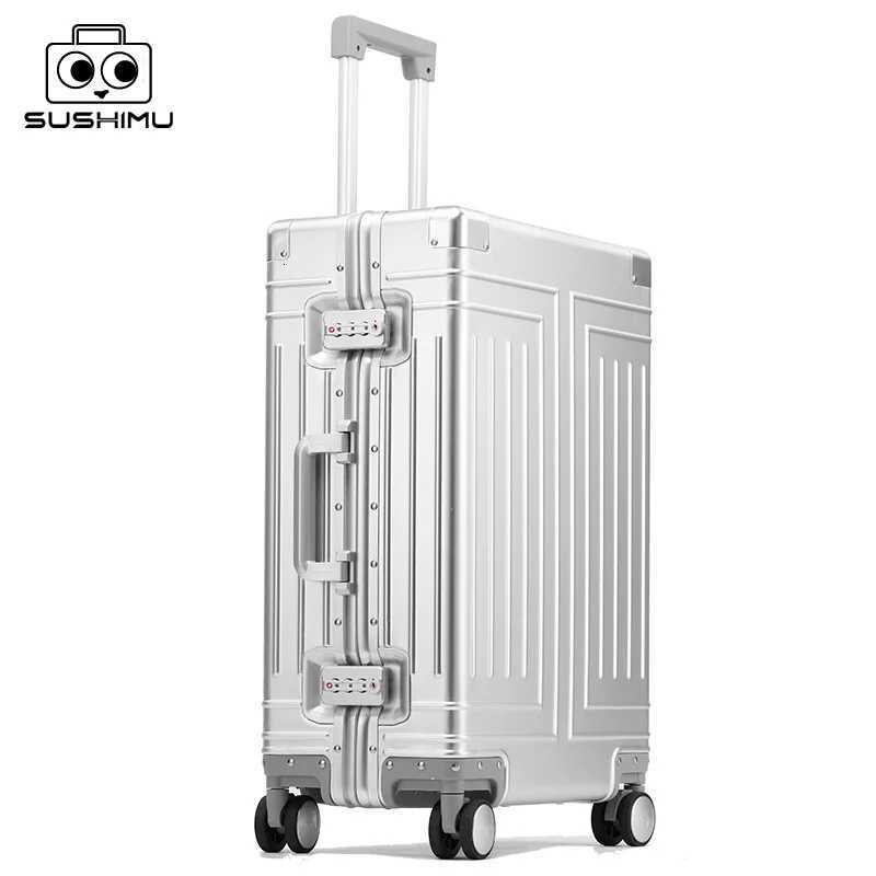 SUSHIMU 100 Aluminummagnesium alloy Travel Suitcase Rolling Luggage 202428 inch Trolley Luggage CarryOn Cabin Suitcase W250920-image-1076020419