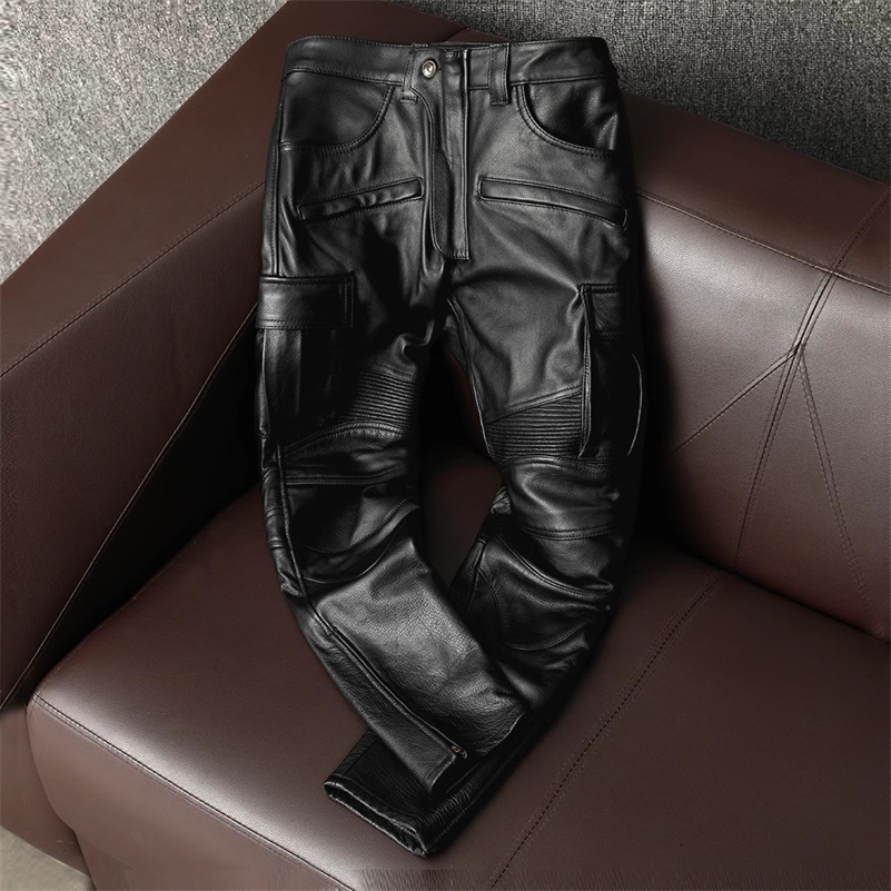 Mauroicardi Spring Cool Black Pu Leather Moto Biker Pencil Pants Men High Waist Mens European Style Clothes y250919