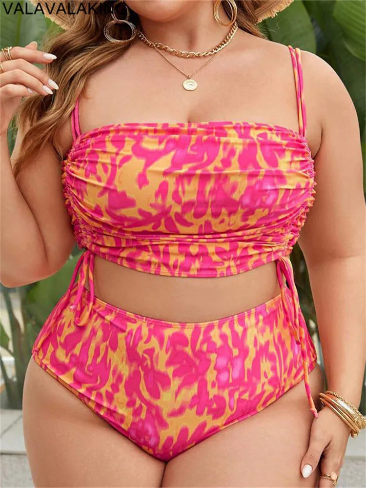 2025 Print Two Piece Plus Size Bikini Women Strapped Large Swimsuit High Waist Lady Chubby Swimwear Beach Curvy Bathing Suit 250920