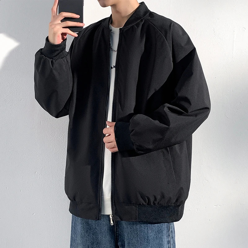 Korean Bomber Jacket Men Long Sleeve Baseball Jackets Mens Windbreaker Zipper Male Outwear Clothing 250906