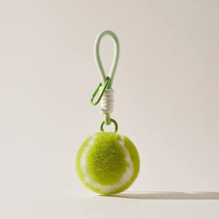 tennis ball Real Rex Rabbit Fur Simba Lion Bag Car Key Charm Metal