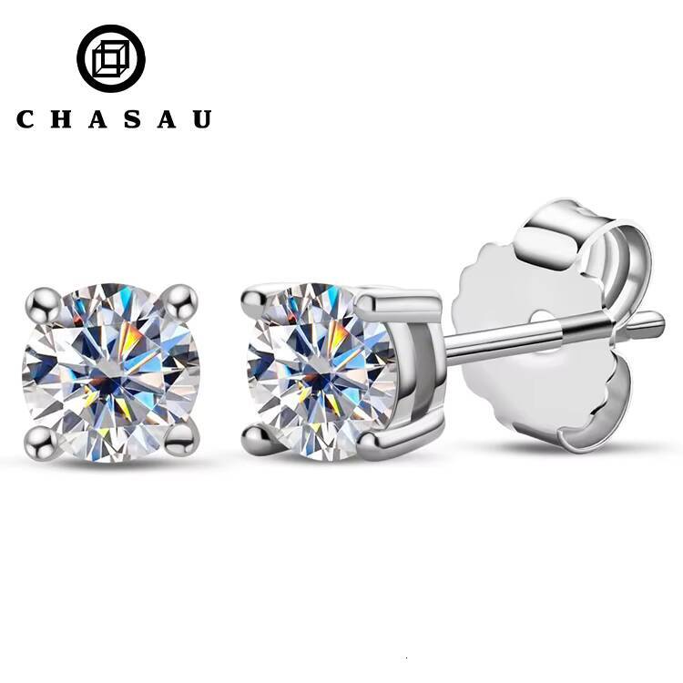 Classic 4 Prong Round Shape 3mm 4mm 5mm Moissanite 925 Sterling Silver Studs Earring for Women Men with GRA
