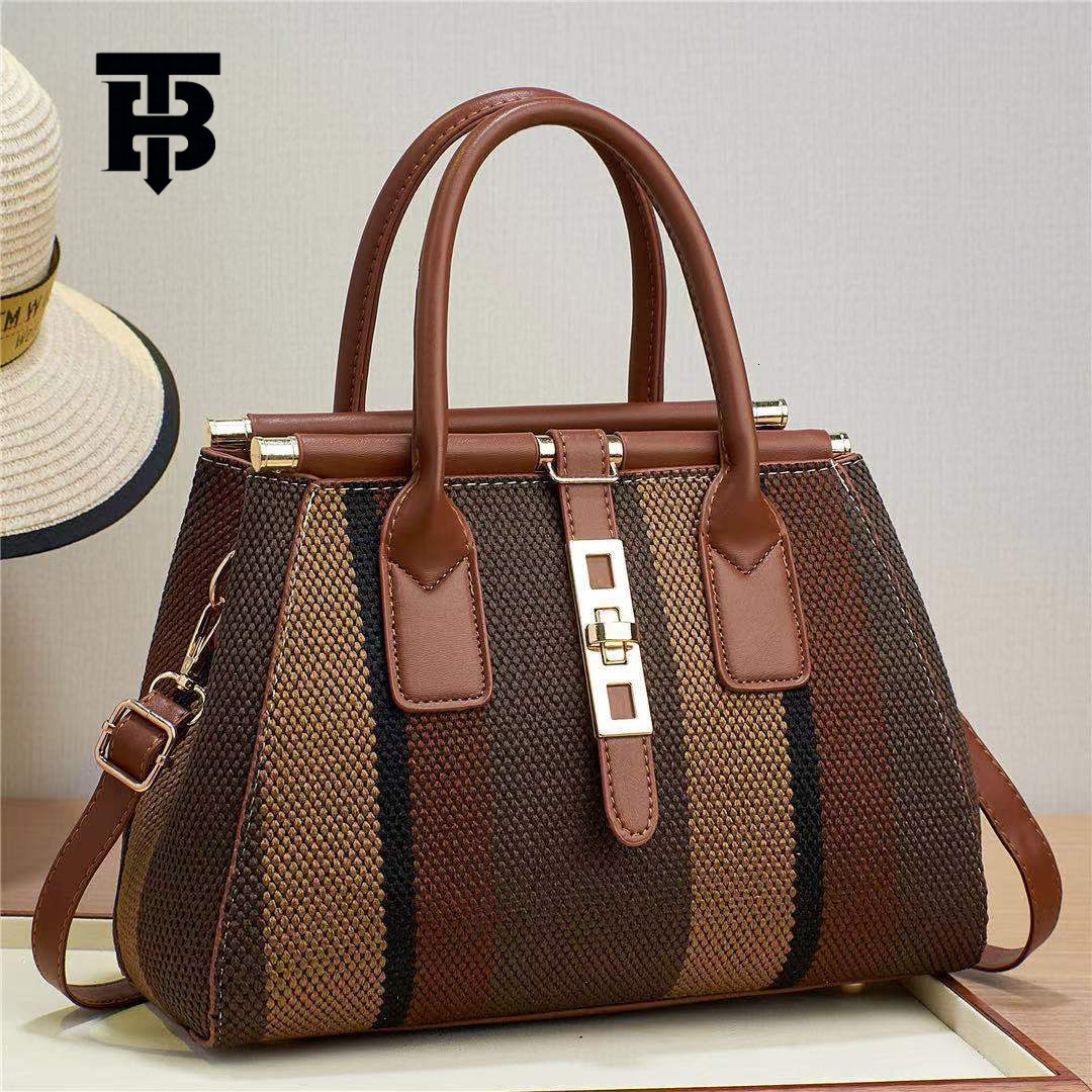 TB BHULAMTE Free Shipping New Designer Women's Bag Imitation Woven Canvas Fabric Women's Bag Noble Fashion Color Block Single Shoulder Han