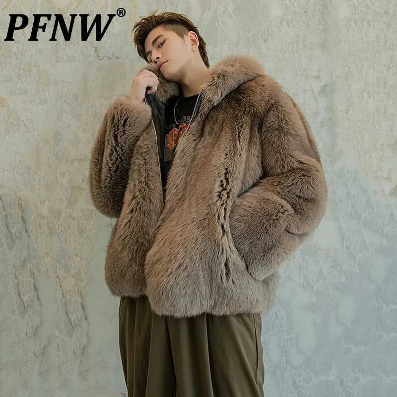 PFNW Autumn Winter Fashion New Hooded Short Fur Coats For Men Imitation Fox Fur Warm Soft Fuax Fur Loose Fit Jacket Tide 12C1159 W250920