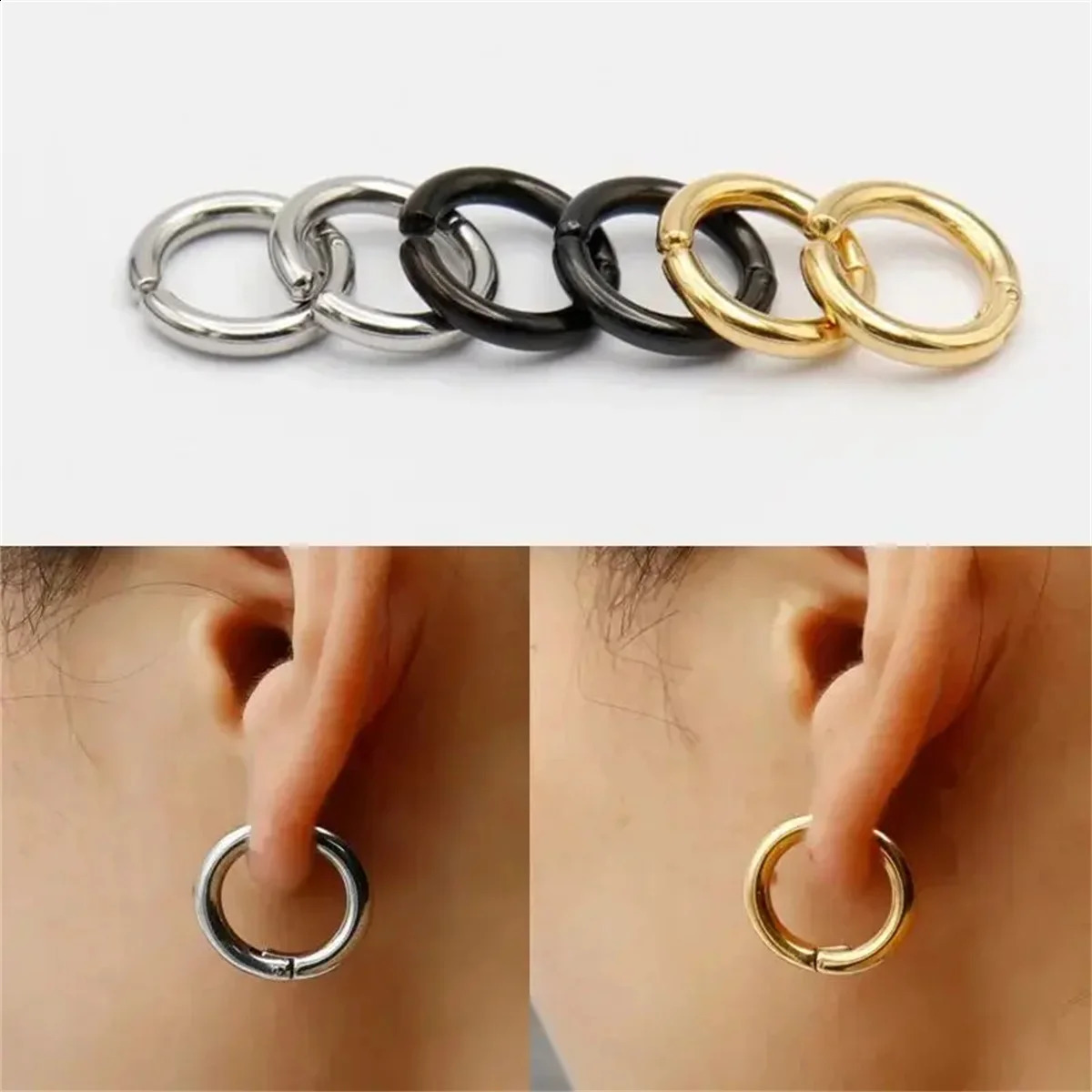 2pcs Fashion 316L Stainless Steel Huggie Hoop EarringsClip On Ear Faux Cartilage Earrings Non Piercing Jewelry Earrings 250920