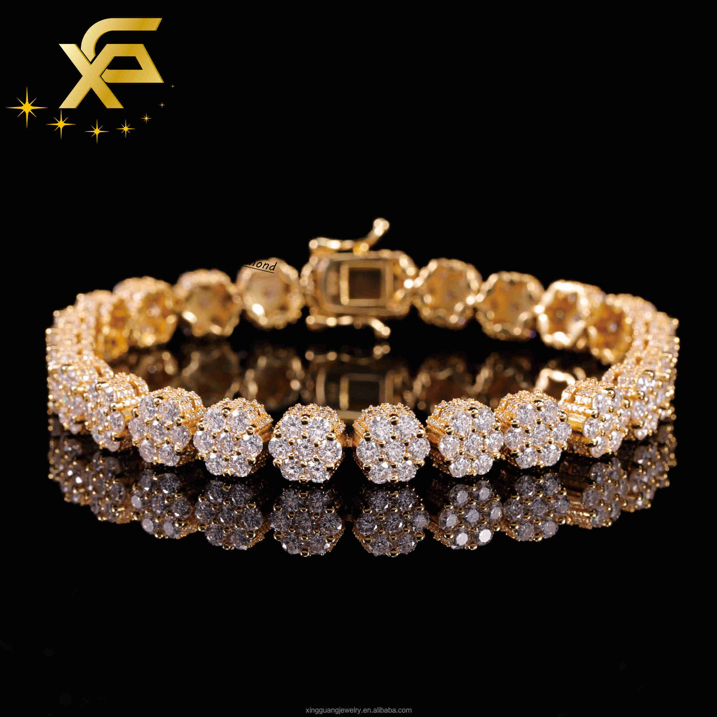 Fashion Jewelry 925 Silver Gold Plated 8MM Flower Cuban Bracelet D Color VVS Moissanite Hip Hop Jewelry Cuban Links Bracelet