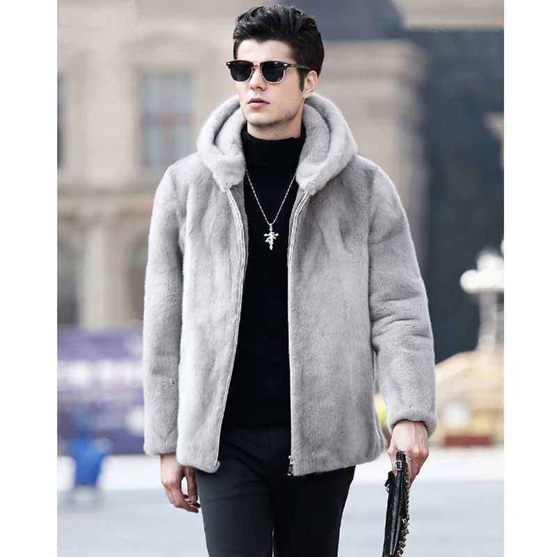 Le nouveau manteau de fourrure pour hommes d'automne est modélisé sur le manteau de fourrure de vison la veste à capuche courte masculine W250920