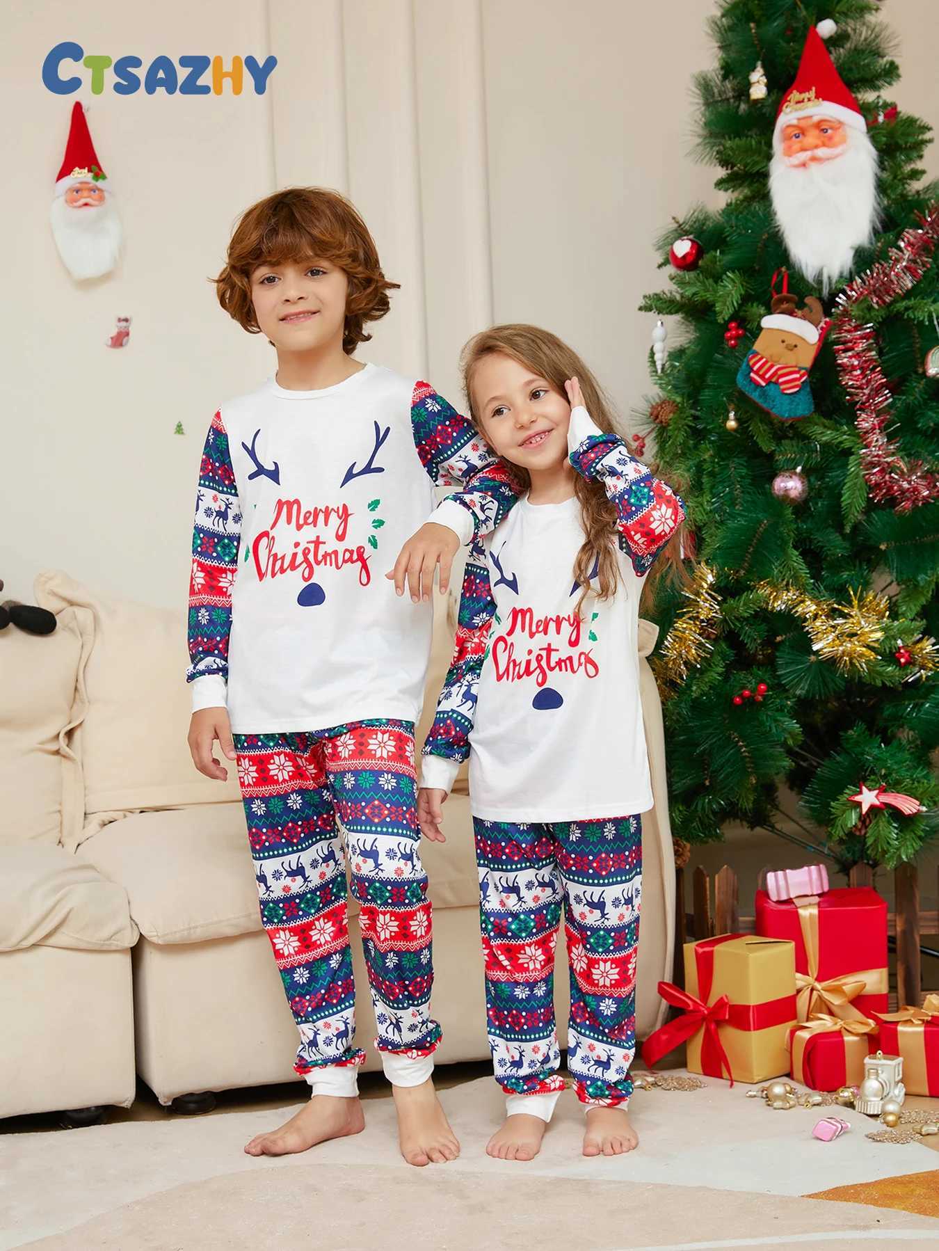 Enfants de pyjamas de Noël Ensemble de renne Antlers Joyeux Noël Top imprimé avec un pantalon de style Fair Isle x250920