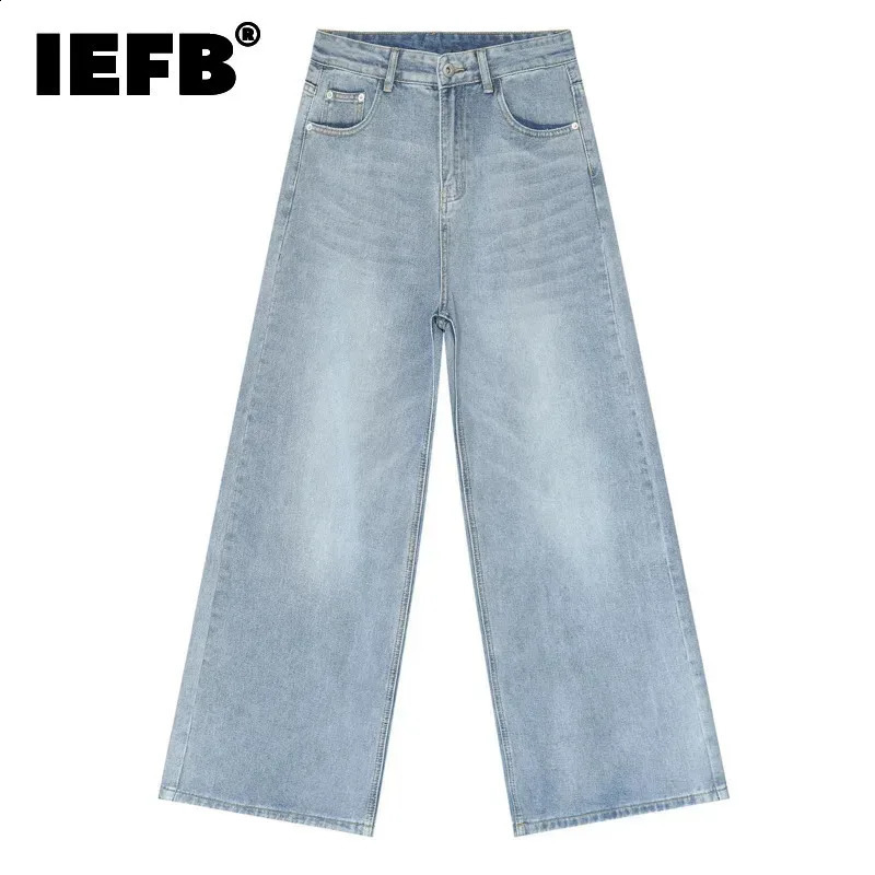 IEFB American Style Mens Jeans Gradient Color Button Pockets Male Straight Wide Leg Denim Pants Casual Spring Chic 9C4510 250921