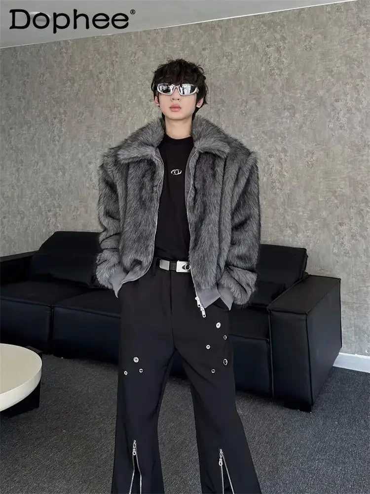 Short Mink Faux Fur Jackets 2024 Mens Autumn New Loose Lapel Highend Trendy Warm Coats Longsleeve Lapel Fur Padded JacketsXJ250920