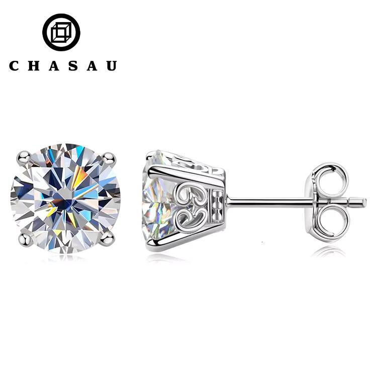 Bijoux fin 925 Sterling Sliver quatre grimpes à griffes Boucle d'oreille Sliver de luxe certificat 8 mm 2Ct Boucles d'oreilles Moisanite