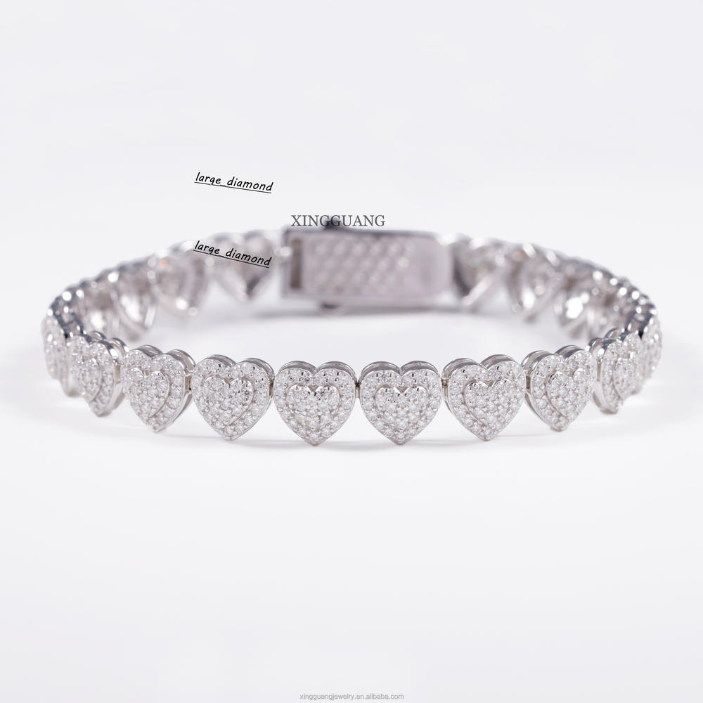 Popular Design iced out Moissanite Cuban Bracelet 10mm Wide S925 Silver Bracelet For Men Women VVS Diamond Heart Cuban Bracelet