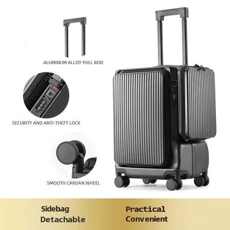 New luggage with aluminum frame and luggage compartment front opening USB charging boarding case 20 inch personalized travel b W250920-image-1076020283