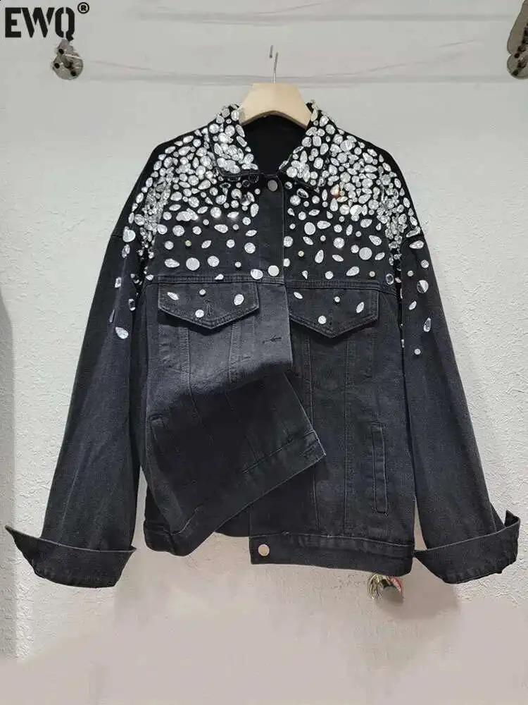 EWQ Temperament Jackets Womens Fashion Versatile Lapel Single Breasted Black Outerwear 2025 Spring Autumn 16U8851 250919
