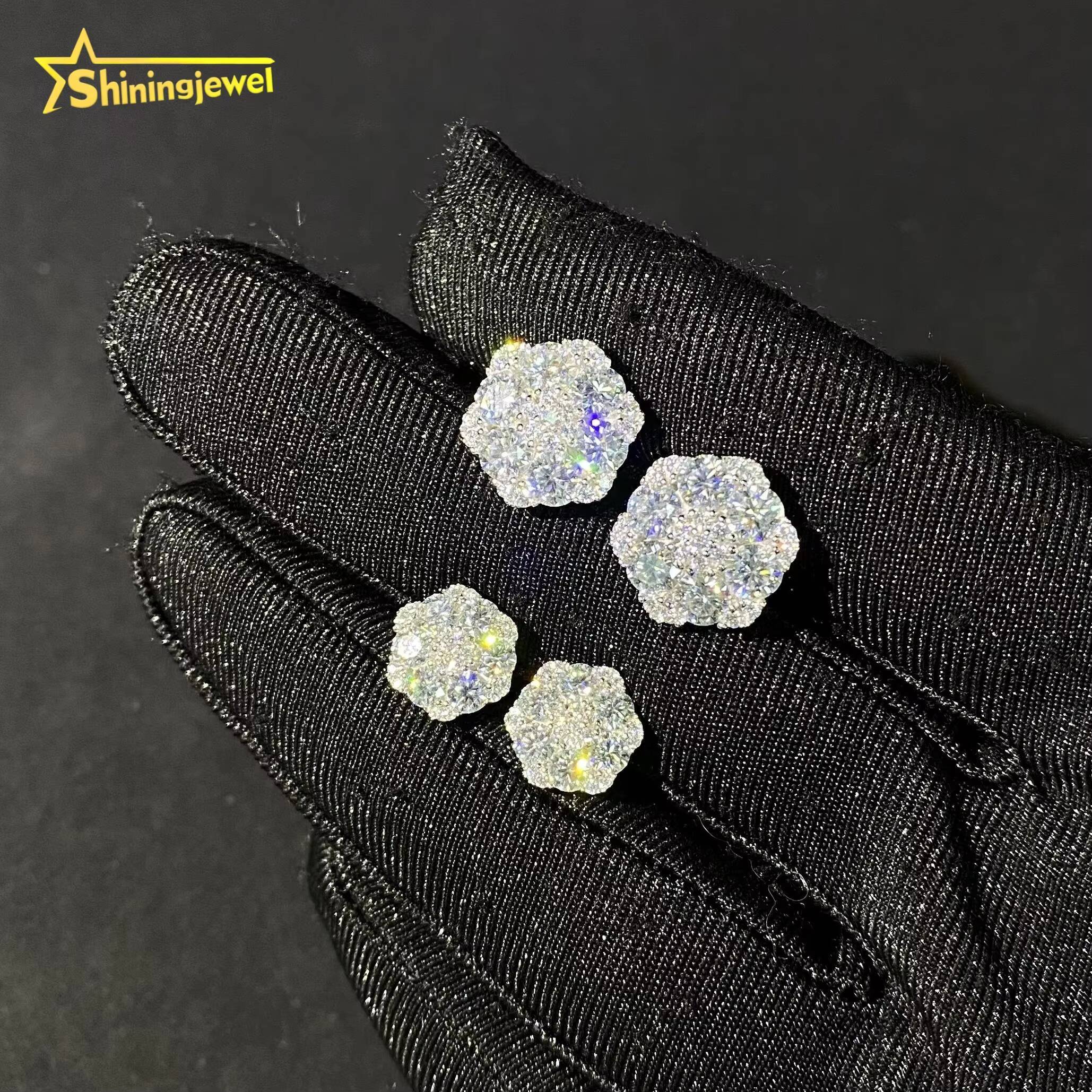 Ready to Ship 10mm 13mm VVS D Moissanite Diamond Ear Studs Iced Out Pass Diamond Tester Hip Hop Jewelry 925 Silver Stud Earrings