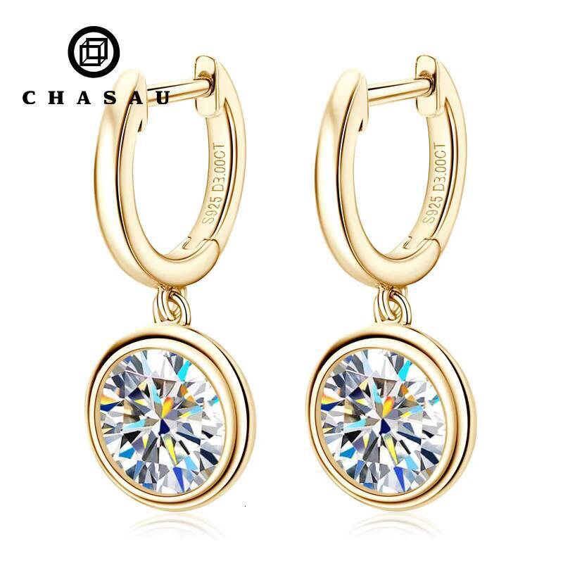 Chasau Boucles d'oreilles Chasau New Gold Hoop authentique 925 Silver 1CT 2CT 3CT MISSANITE DROP OEUR BIENDIE DE MEULLIE DE MEURT AVEC CERTIFICAT