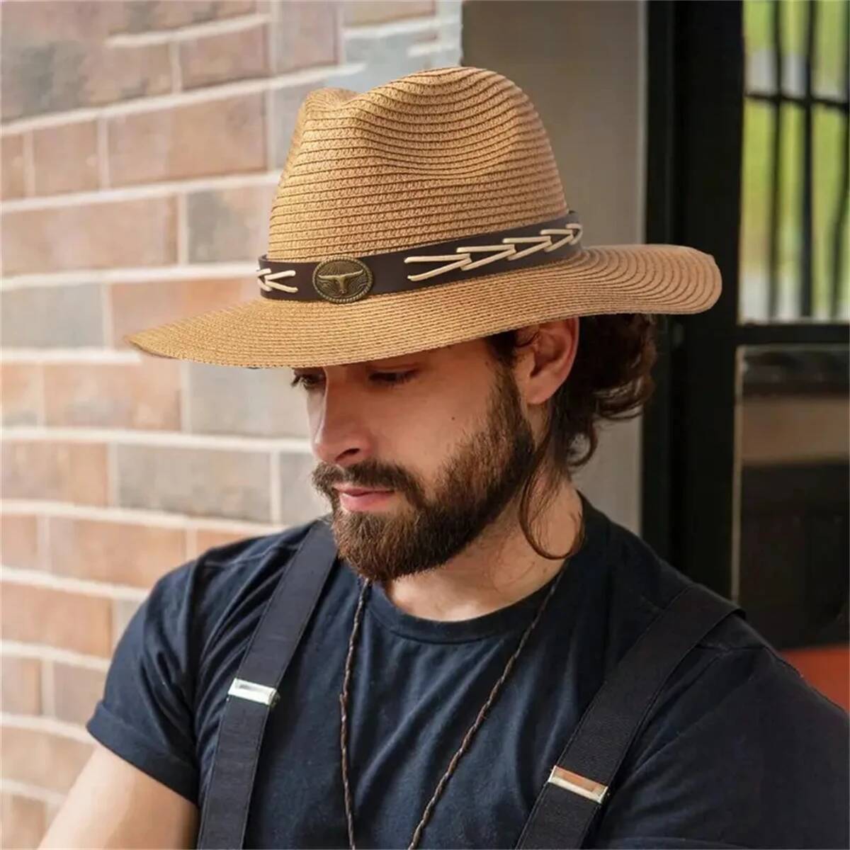 Ladies' wide belt trim cowboy spring and Summer Outdoor Protection Beach Sun folding straw jazz hat men can wear ddmythur