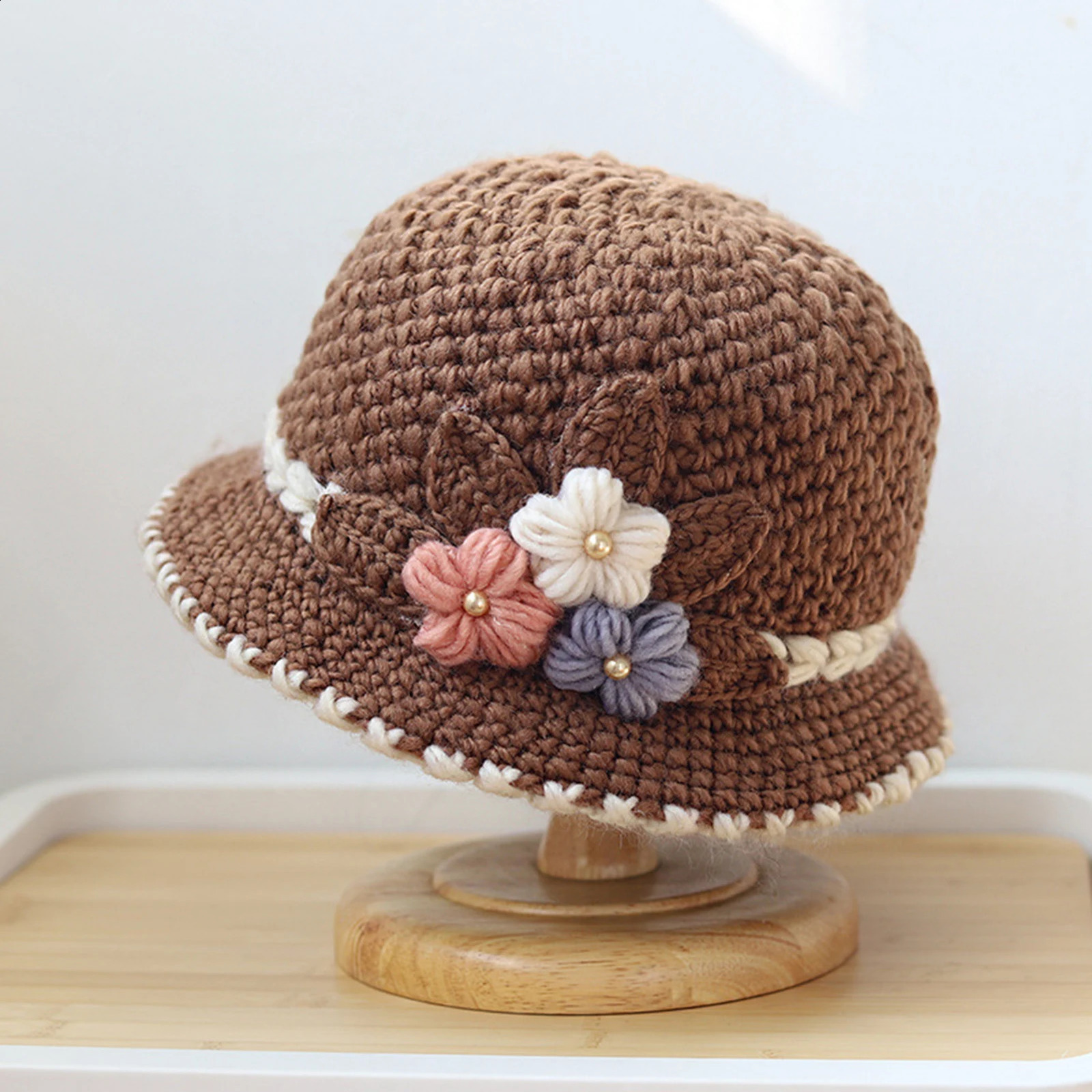 Knitted Hat Womens Autumn And Winter Wool Classic Flower Fleecelined Bucket Mother Warm 250919