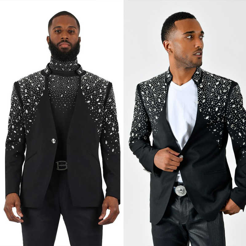 Diamants luxuellement brillants, hommes, assiette à un slim de marié de marié de marié Tuxedos 2 pièces de style français Blazers masculins éléga
