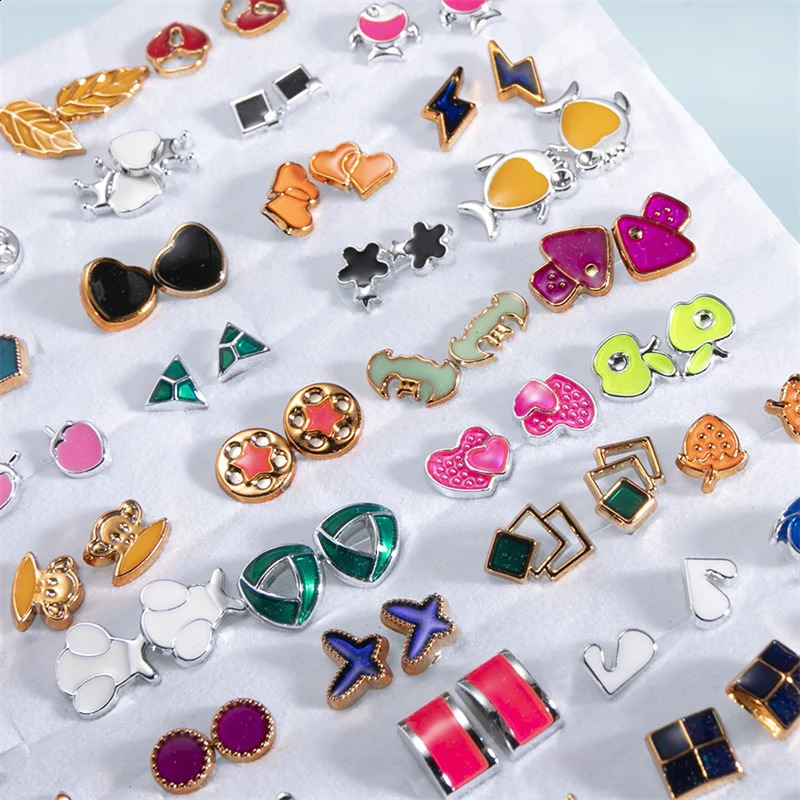 100Pair Women Plastic Enamel Small Stud Earrings Set Girls Heart Star Animal Moon Plastic Geometric Earring Set Jewelry Gifts 250920
