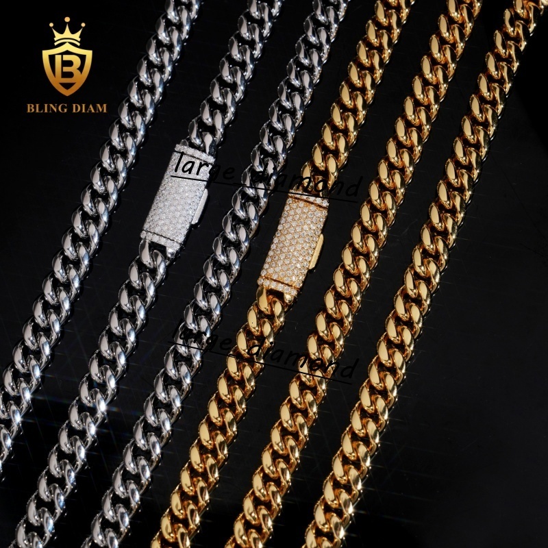 8mm Wholesale Hip Hop Jewelry Stainless Steel Cuban Link Chains Vvs Moissanite Iced Out Bracelet Necklace Men