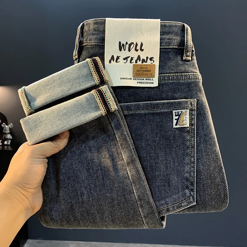 2025 autumn tapered jeans mens style trendy elastic highend straight leg slim fit small pants 250919