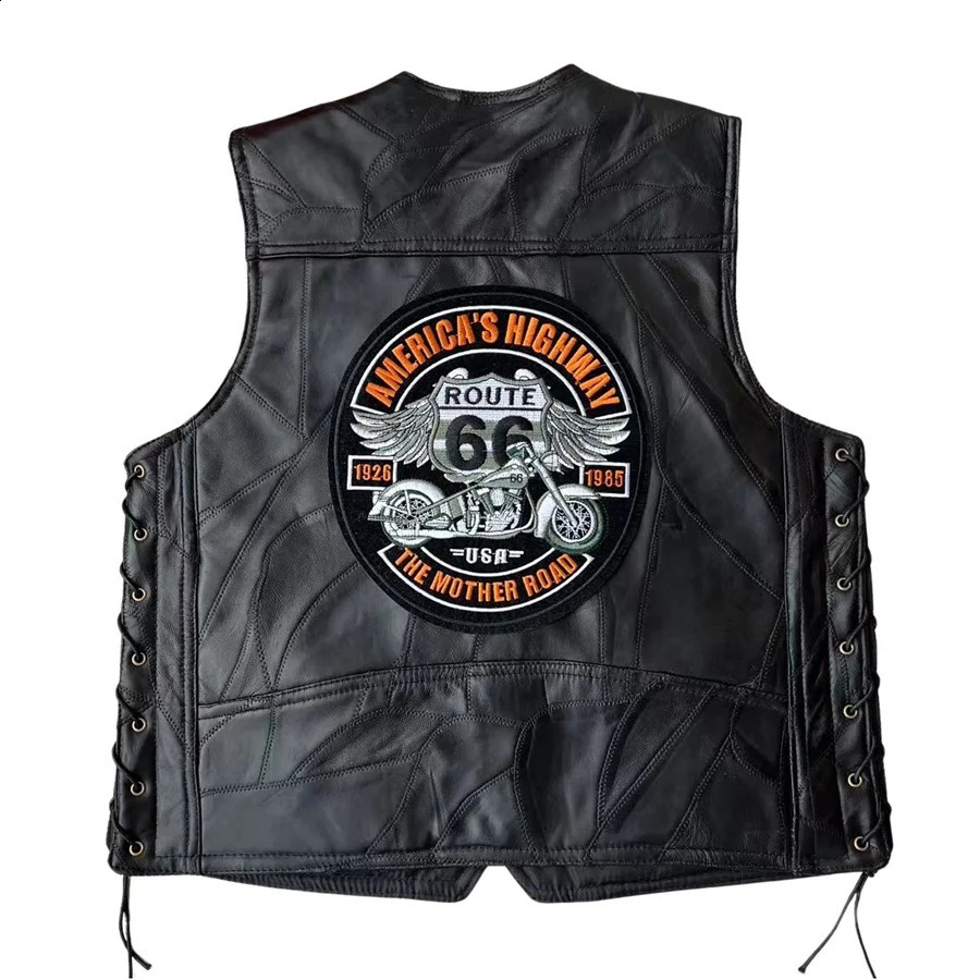 Motorbike Broidered Men Motorcycle En cuir Vestes Punk Sans manches Veste de vélo de gain