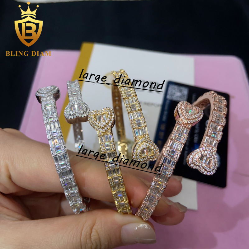 Hot Saling Hip Hop Style Bangles 925 STERLING Silver Iced Out VVS Moisanite Bracelet Pass Diamond Tester avec certification GRA