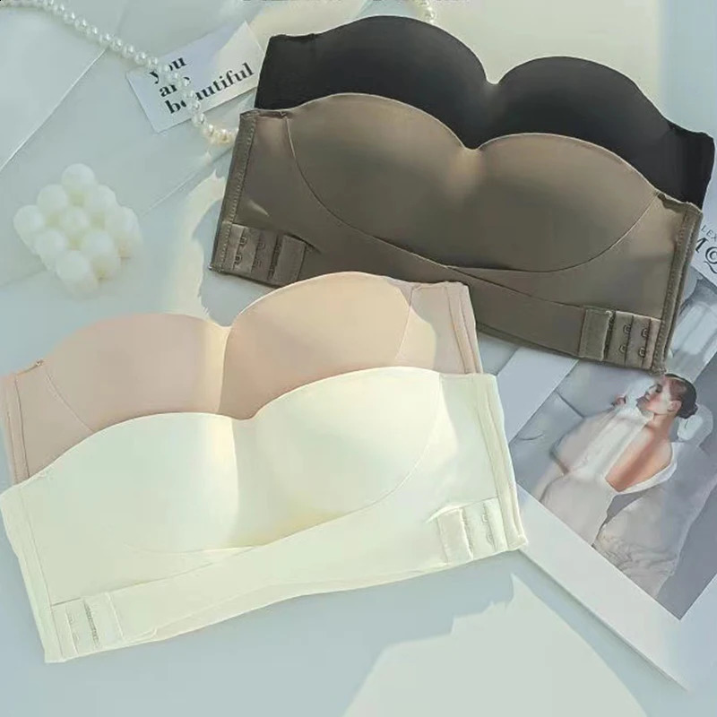 Big Breasts Underwear Sexy Lingerie SXl Plus Size Front Buckle Seamless Onepiece Bra Cup Invisible Strapless Bra For Women 250919