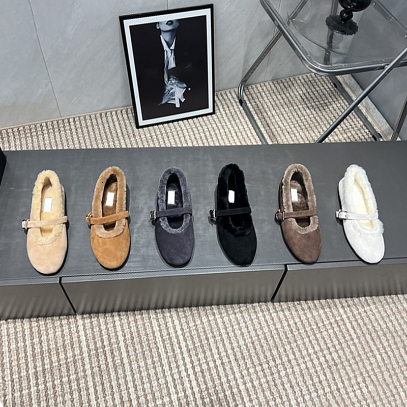 Designer Loafers Women Suede Ballet Flats Classic Wool Mary Janes Warm Winter Wool Plush Slippers 936
