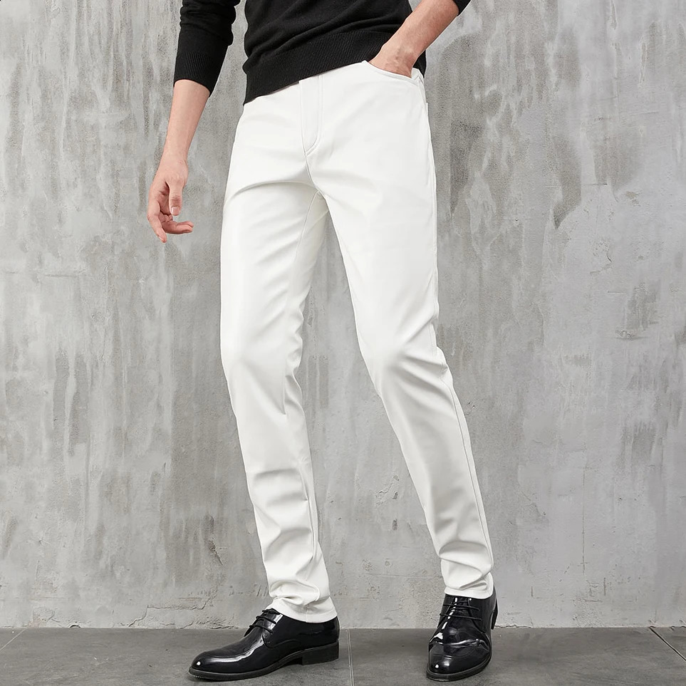 Mens Leather Pants Skinny Fit Stretch Fashion PU Leather Trousers Nightclub Party Dance Pants Thin 250919