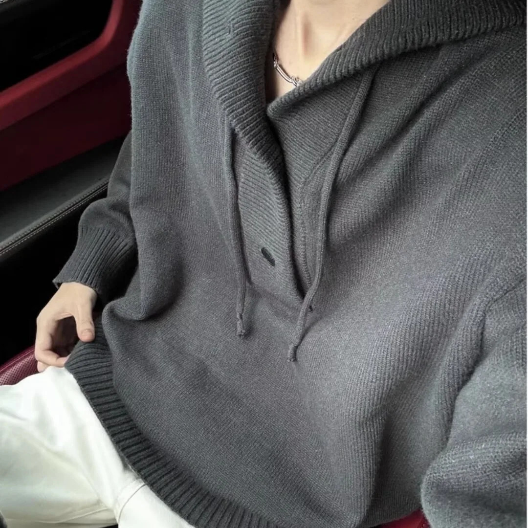 Sweater mens autumn and winter style lazy loose hooded pullover knitted sweater 250920