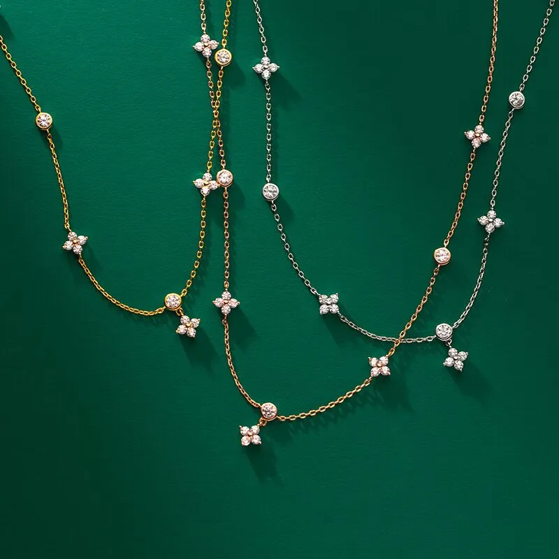 Collier Bracelet de trèfle à quatre feuilles pour femmes 925 Bijoux de luxe en argent Zircon 14K Gold Clover Pendant collier Collier de chaîne dé