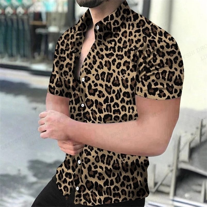Summer Mens Hawaiian Shirts Lapel Camisa Leopard 3d Printed Men Women Short Sleeve Shirt Single Breasted Blouse Beach y250919