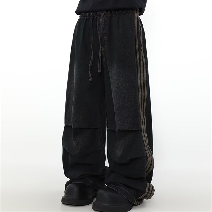 2024 ROPA Y2K Fashion Elastic Afficier à rayures à rayures Pantalons de jeans baggy pour hommes Vêtements Black Wide Jame Femmes Long Pantalon Y2