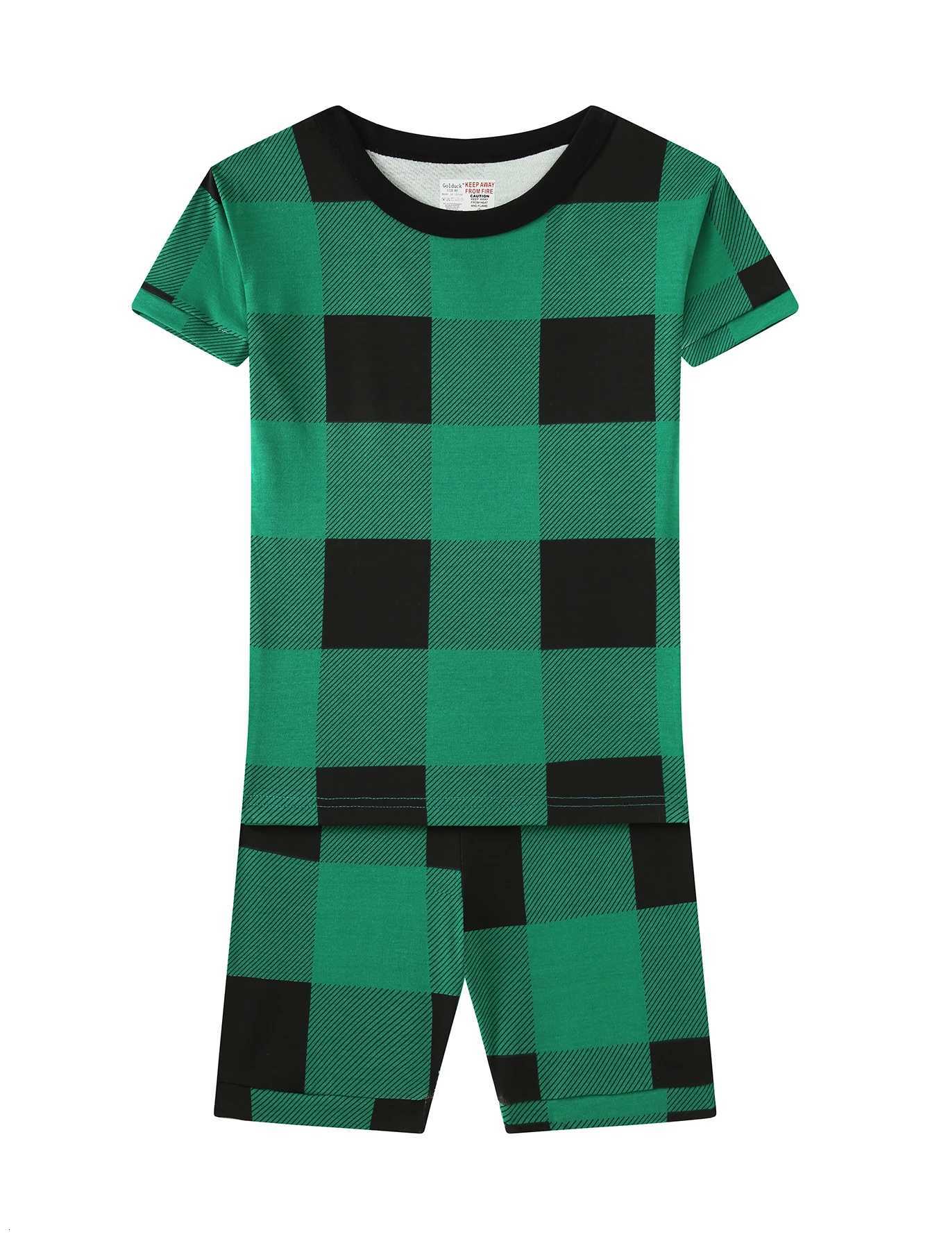 Disque en vrac à carreaux verts pyjamas en coton doux Unisexe Childrens Sleep Vêtements à manches courtes Maison d'été 28 ans x250920