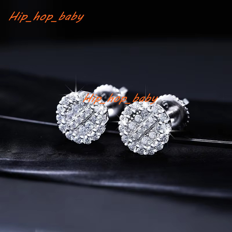 Luxury VVS1 Round Cut Moissanite Iced Out Bling Stud Piercing Screw Earrings for Men Women