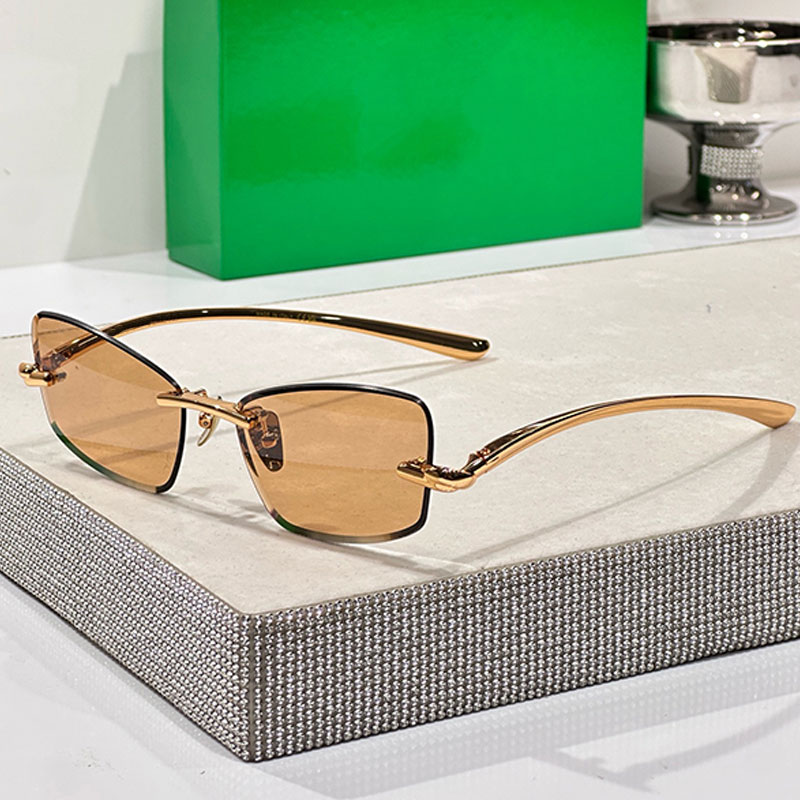 Women Metal Kont Sunglasses BV1695LS Designer Frameless Rectangular Lenses Personalized Mirror Legs Kont Design Hip Hop Rock Style Y2K Street Hot Gi