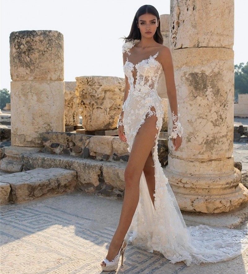 Modern Lace Wedding Dress Side Split Sexy Backless Bridal Dresses Sweetheart Or-Length Applique Mermaid Boho Bride Gowns Vestidos De Noivas