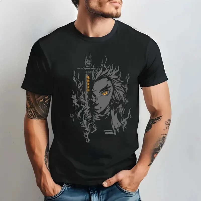 Anime Rengoku Kyojuro Demon Slayer T-shirt Coton Summer Men de street