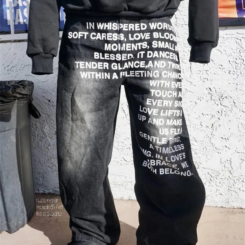 American rétro à motifs d'alphabet hommes jeans jeans personnalisés de rue personnalisés y2k goth hommes et femmes pantalons décontractés de mode