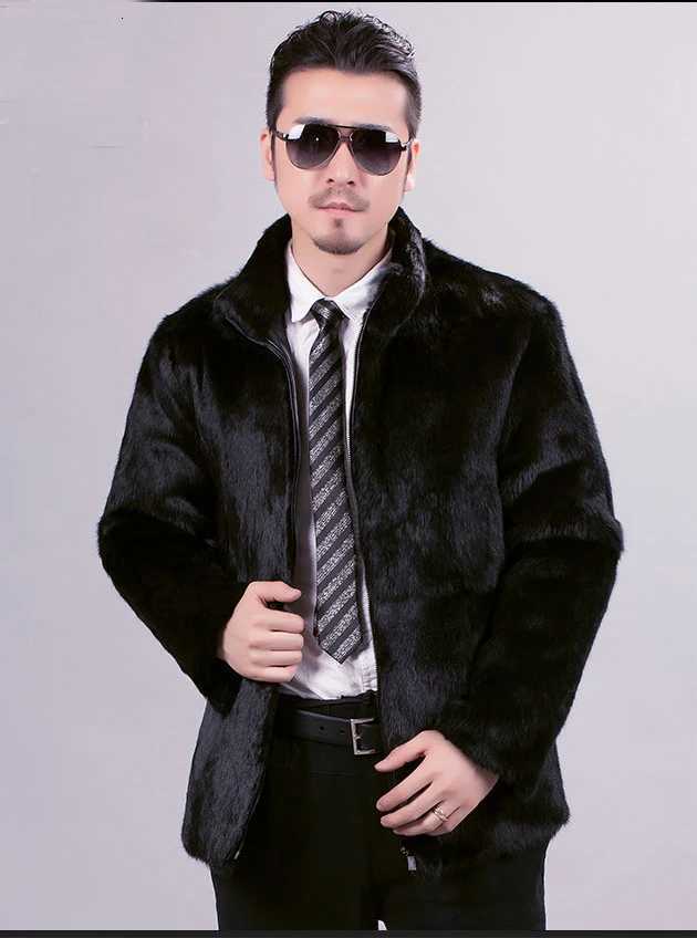 Real genunie natural rabbit fur coat men fashion stand collar jacket closed with zip warm winter custom any size W250920