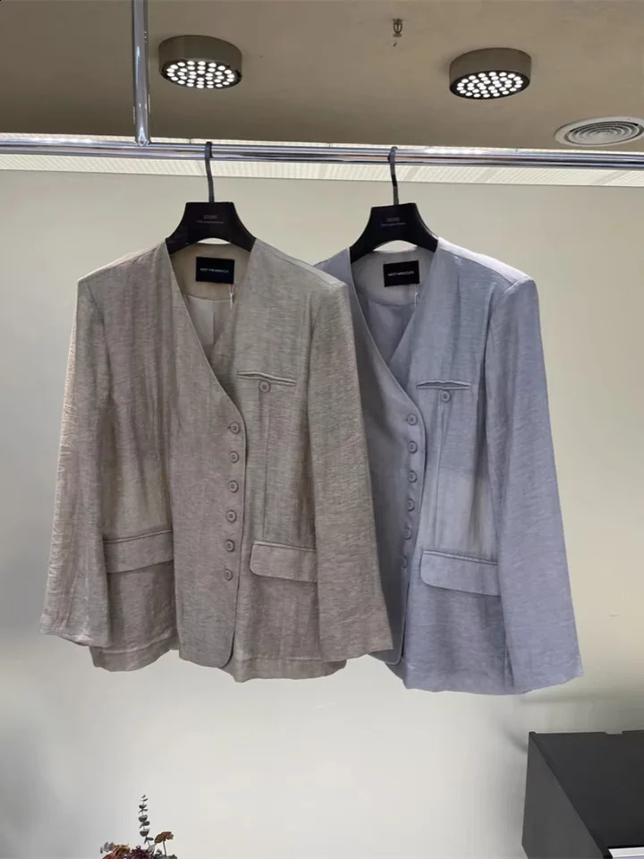 COREAN COMMUTER Style Fashion Cotton Linen Femmes Vneck Blazer Single Breasted 250920