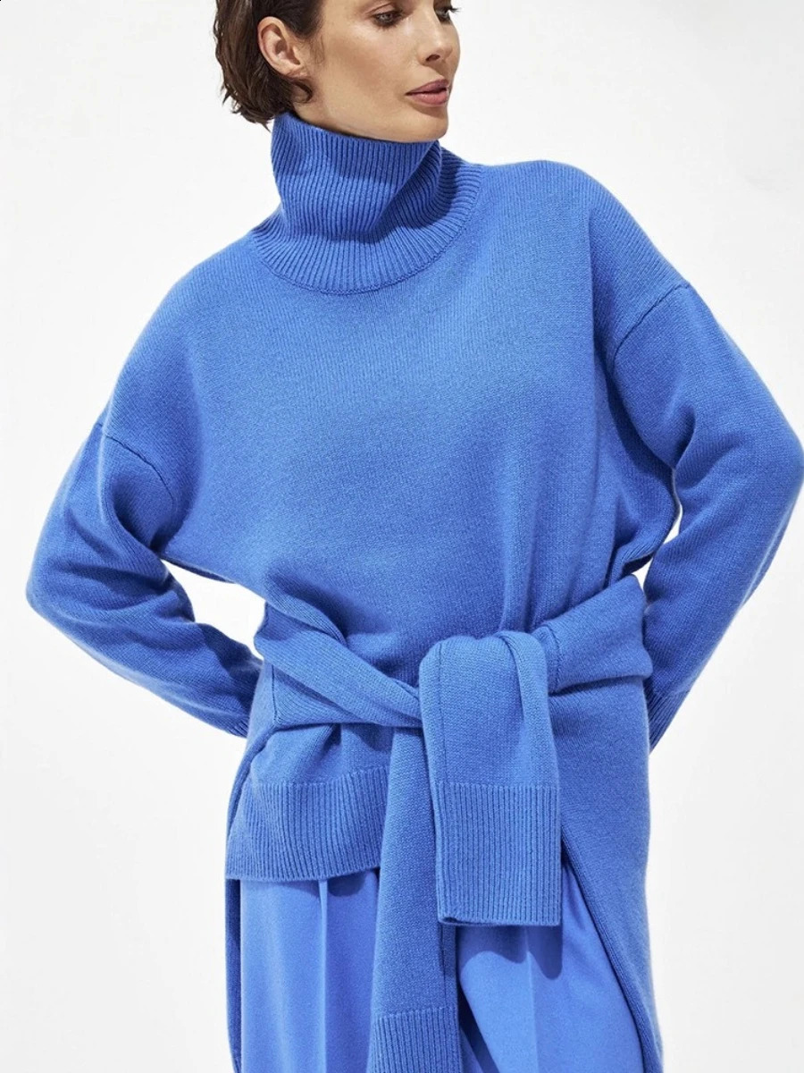 Blubelle Womens Autumn Winter Turtleneck Solid Color Knit Sweater Trendy Loose Fit Minimalist Casual Pullovers 250919