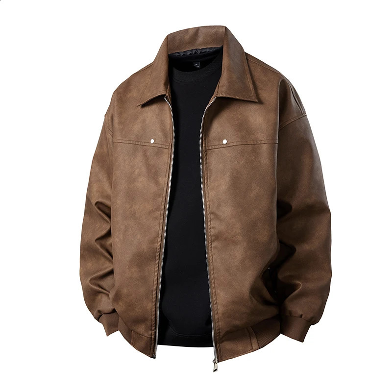 Autumn Winter Outdoor Trendy Handsome Mens Highquality Leather Jacket Comfortable Breathable Stand Up Collar Jacket 250920