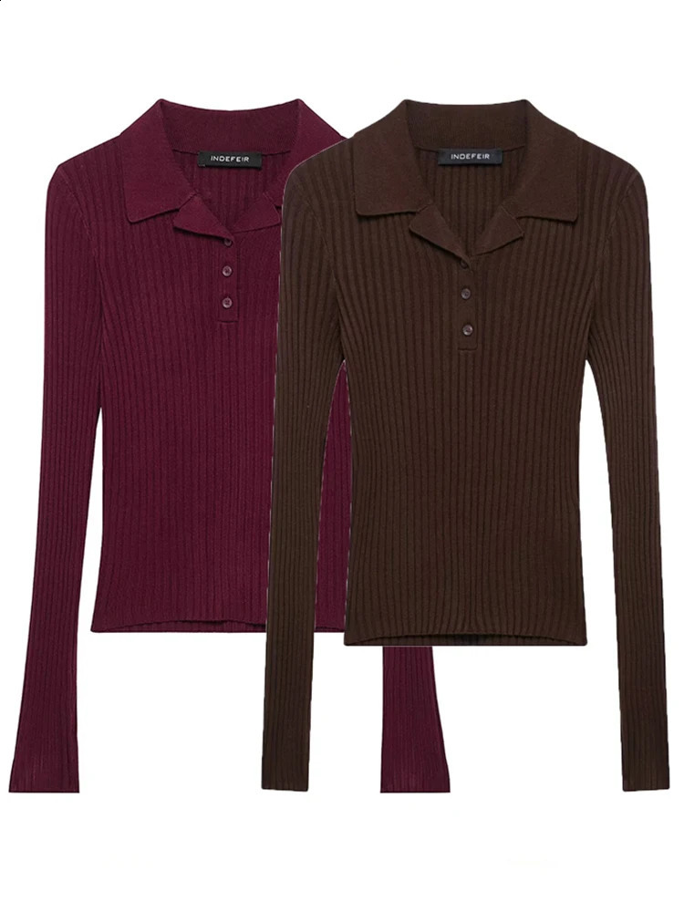 TFMLN Womens Knitted Top Solid Elegant Long Sleeve Women Spring Sweater Female Slim Basic Polo Collar Women Fashion 250920