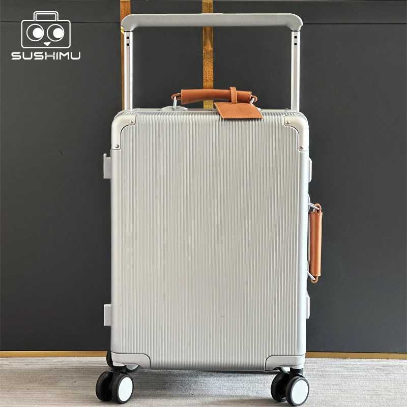sushimu Suitcase Wide Handle Travel Suitcase Men 20 24 CarryOn Luggage Women PC Aluminum Frame Trolley Case W250920-image-1076022668