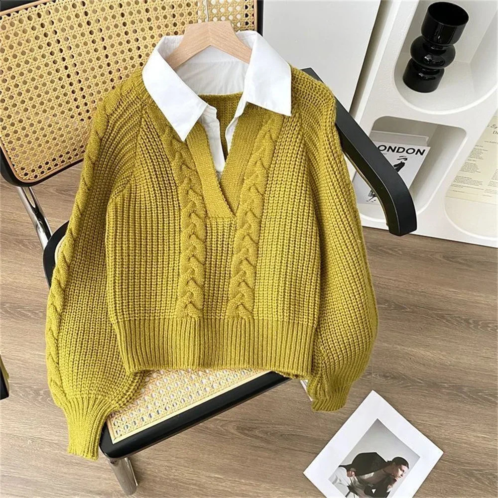 2025 Fashion Casual Fall Winter Twopiece Knitted Top for Women Autumn and Winter Long Sleeves Sweater for Women Tops 250920