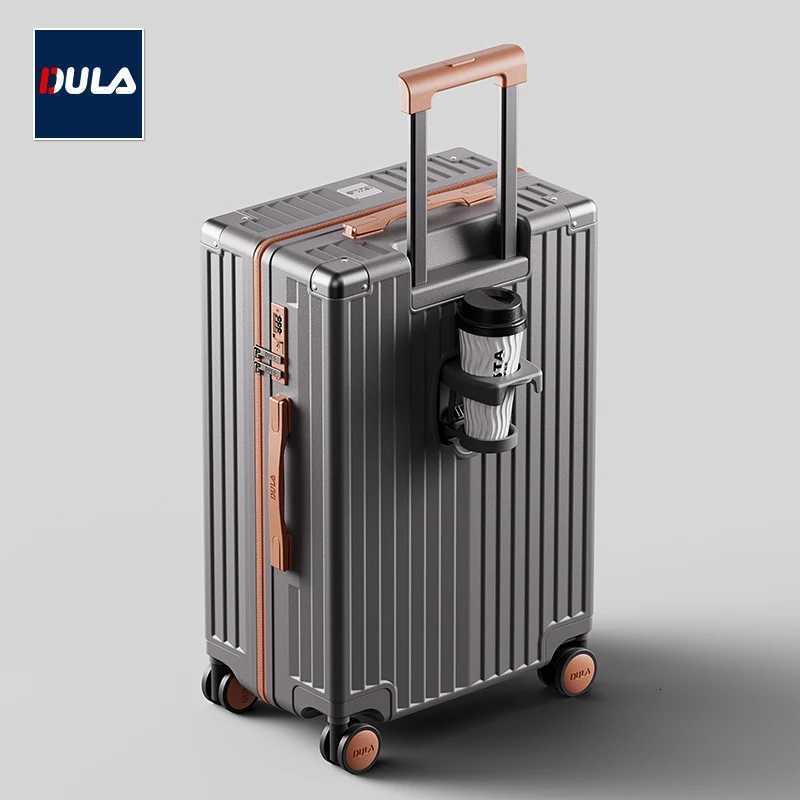 DULA Carry On Luggage with Cup Phone Holder Hard Shell Rolling Travel Suitcase with Spinner Wheels 20 24 26 Inch W250920-image-1076021766